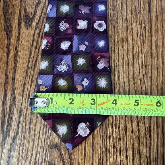 BARNEYS NEW YORK Floral Purple Blue‎ Textured Tie Silk Made in Italy - Picture 6 of 8